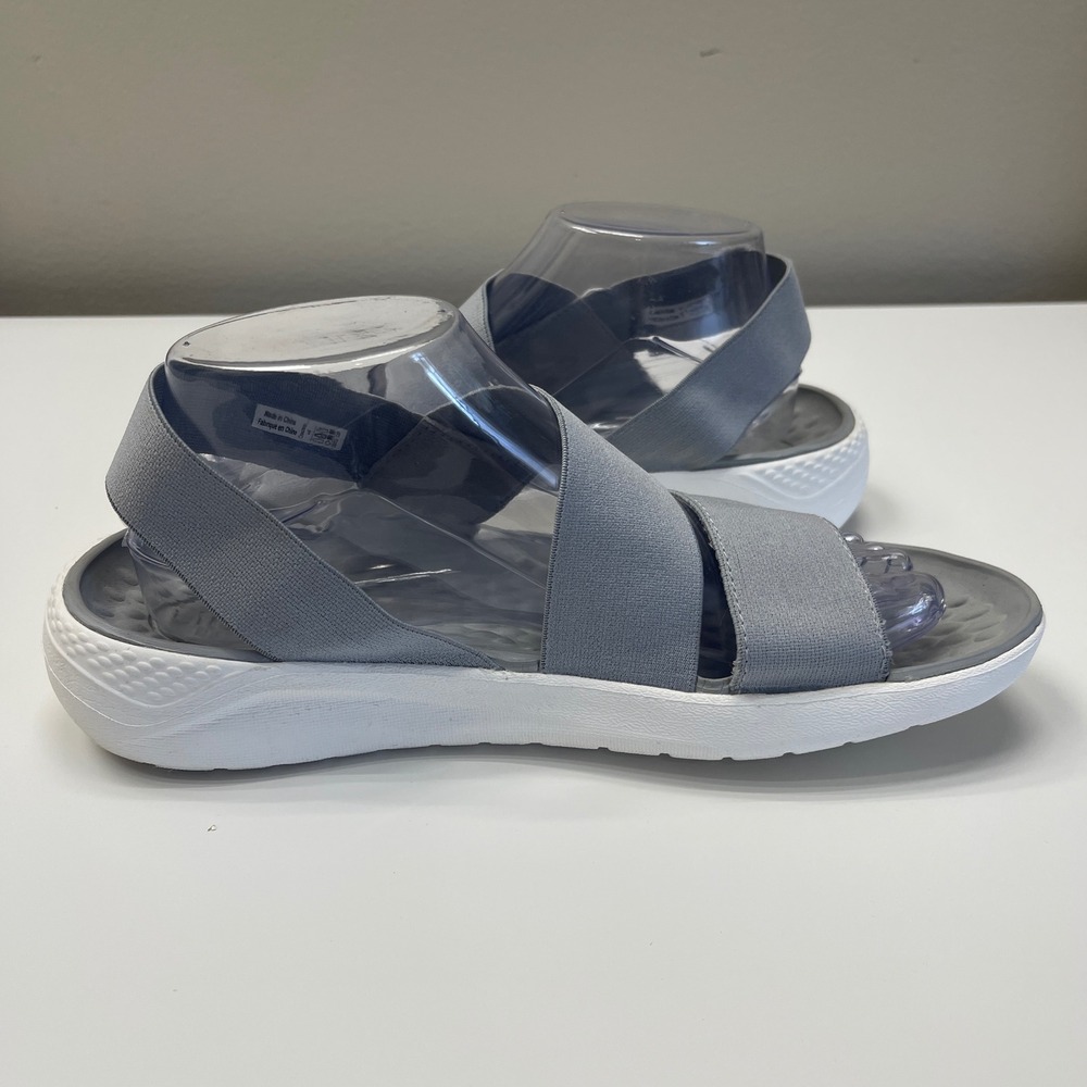 Crocs Literide Stretch Sandals Womens 9 Grey White Slingback Comfort 206081 - Picture 5 of 9